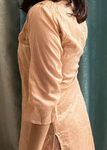 Peach Embroidered Kurti Set
