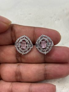 Elegant Pink & White Gemstone Earrings