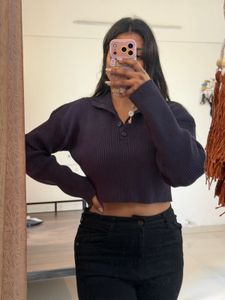 💙 Midnight Navy Ribbed Cropped Sweater ✨