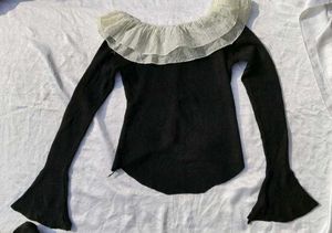 Elegant korean Ruffle Collar Knit Top