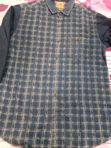 Men's Blue Checkered Denim Shirt