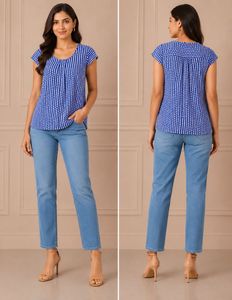 Blue & White Print Top
