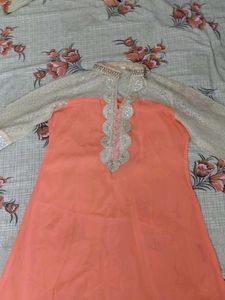 coral and baiege kurta set with under shirt
