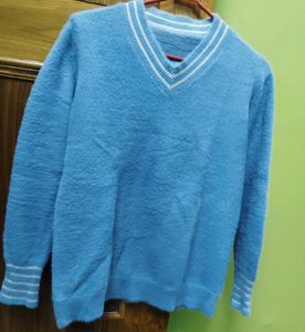 Blue V-Neck Pullover Sweater