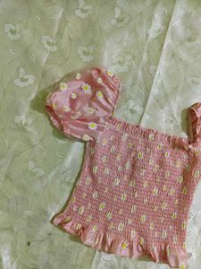 Pink Daisy Smocked Puff Sleeve Top
