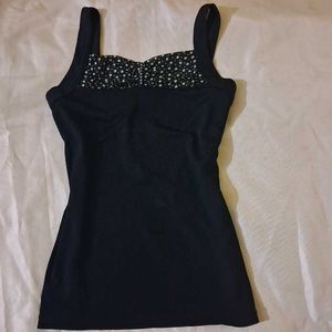 Black Floral Trim Tank Top