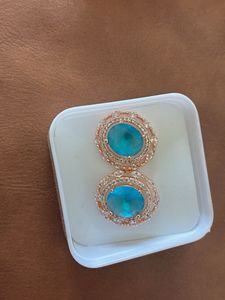 Sparkling Oval Blue Stone Earrings