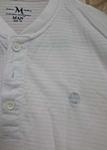 👕Men's White Striped Henley T-Shirt