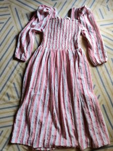 Chic Pink &amp; White Striped Midi Dress
