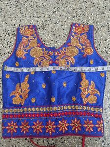 Vibrant Red &amp; Blue Embroidered Lehenga Choli
