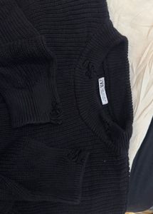 ZARA MEN'S Black Distressed Knit Sweater