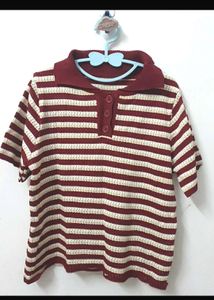 🍿Striped Knit Polo Top