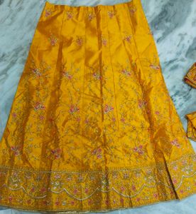 Yellow Embroidered Lehenga Set For wedding