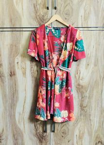 Vibrant Floral Print Wrap Dress Size-34-36