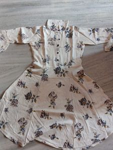 Cream Floral Print Kurta with Bell Sleeves