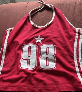 Red Halter Neck "98" Graphic Tank Top