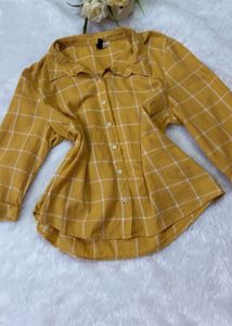 Mustard Yellow Plaid Button-Up Shirt