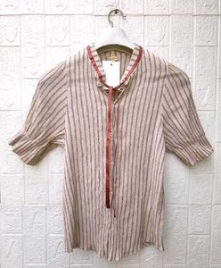 New with tag Chic Striped Bow Bodyfit Shirt