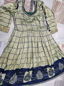 Green Printed Frock Set with cotton linng