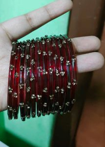 Red Glass Bangles with Embellishments