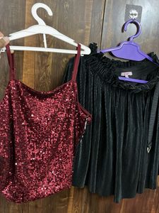 Ginger Party Wear Set – Sequin Top & Black Pleated