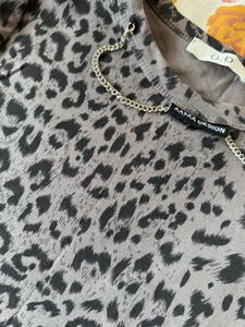Leopard Print Top with detachable Chain Detai