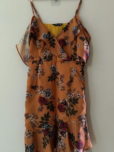 FabAlley Mustard Floral Mini Dress