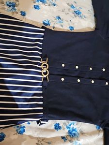 Chic Navy &amp; White Striped Maxi Dress