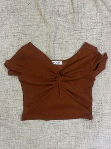 Brown Cropped Twist-Front Top