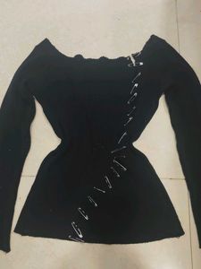 Black Safety Pin Detail Knit Top