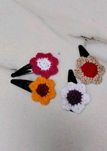 Handmade Crochet Flower Hair Clips Set of 4
