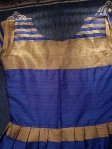Royal Blue Ethnic Gown with Gold Trim