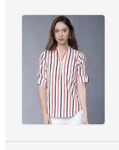 Chic Striped Band Collar Top