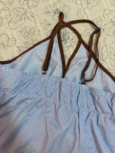 Light Blue Striped Halter Top