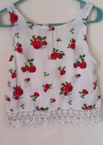 Floral Print Crop Top &amp; Red Skirt Set