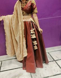 Beautiful Two Tone Brown And Maroon Hand Work