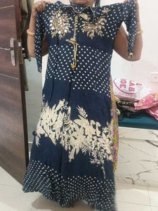 Elegant Blue Kurta Set with Polka Dots