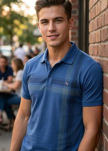 Men's Blue Striped Polo Shirt