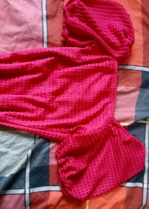 Vibrant Pink Puff Sleeve Square Neck Dress