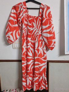 Vibrant Orange Floral Print Dress