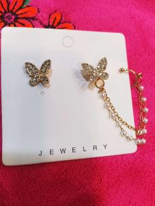 Butterfly Pearl Chain Earring