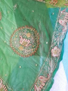 Green &amp; Yellow Embellished Saree