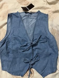 Blue Denim Tie-Front Vest Top