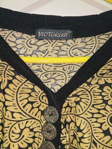 Olive Printed Kurta with button detailing