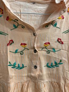 Embroidered Orange Striped Kurta