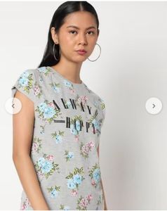 Cute Floral “Always Happy” Grey Top 🌸