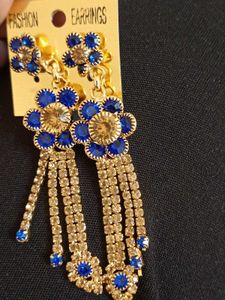 New blue and gold stone earings
