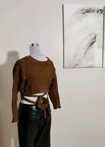 Ribbon Back Crop Knit Sweater