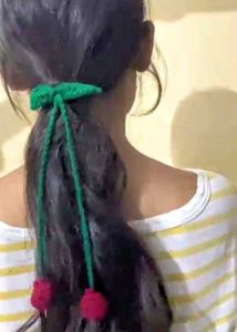 Handmade Crochet Hair Tie with Pom Poms