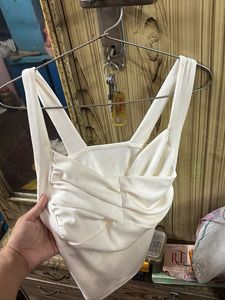 Cream Ribbed Halter Neck Top